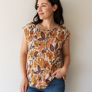 Rachel Zoe Linen Floral Print Sleeveless Top S